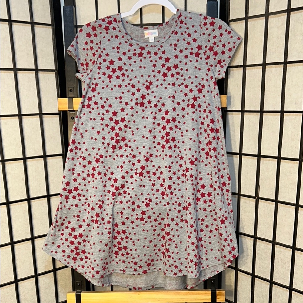 🦋LuLaRoe Red and Gray A-line Dress with Flutter Cap Sleeves